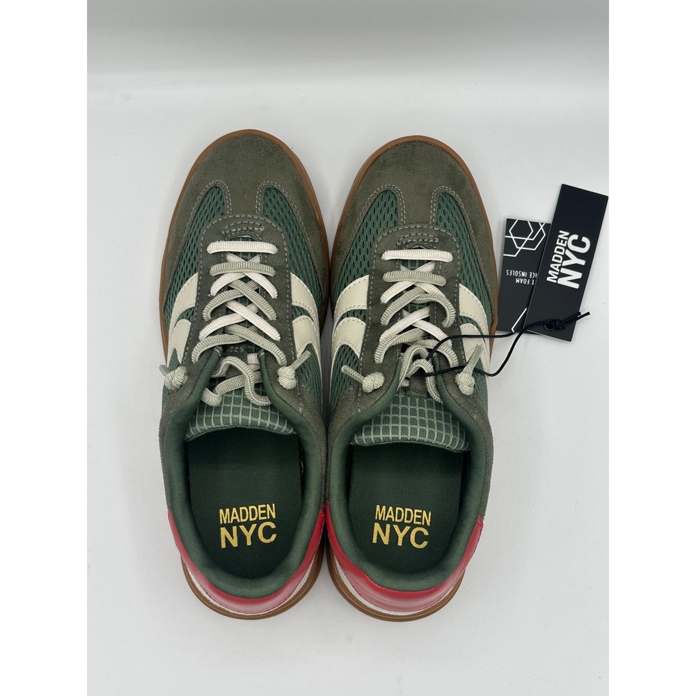 NWOB Madden NYC Womens Sneakers 7 Olive Green Pink Low Top Gum Sole Skater Shoes - Picture 6 of 11